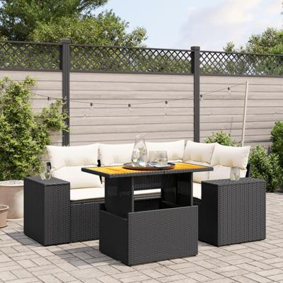 5-delige Loungeset met kussens poly rattan zwart 5-delige Loungeset met kussens poly rattan zwart