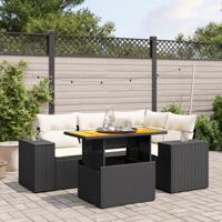 5-delige Loungeset met kussens poly rattan zwart - thumbnail