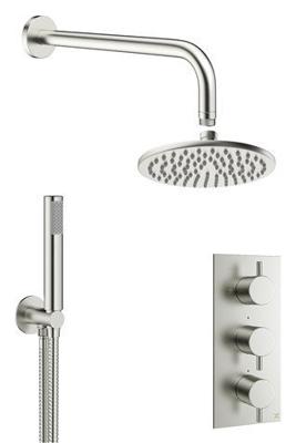 Crosswater MPRO Regendoucheset Inbouw - hoofddouche 20cm - 2 functies - 3 knoppen - wandarm 33cm - staafhanddouche 1 stand - rvs geborsteld GTLPRO2000V