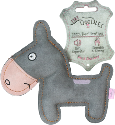 Holland Animal Care Tiny Doodles Doggy - Doodles Donkey - Hondenspeelgoed - Hondenspeelgoed met Piep - Roze - 17 cm