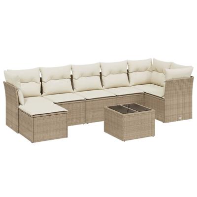 7-delige Loungeset met kussens poly rattan beige - thumbnail