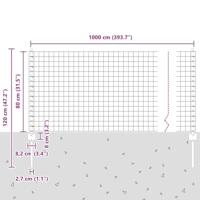 VidaXL Hek met paal grijs 0,8 x 10 m staal en pvc - thumbnail