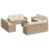 12-delige Loungeset met kussens poly rattan beige - thumbnail