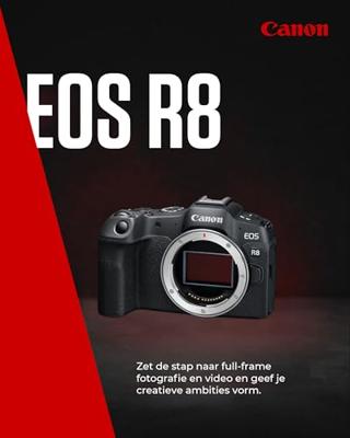 Canon EOS R8|24.2MP full-frame spiegelloze camera|Alleen behuizing |Tot 40 fps continu|Dual Pixel CMOS AF II|4K tot 60p|Vari-hoekscherm|Bluetooth & WiFi