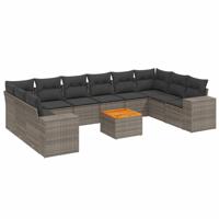 11-delige Loungeset met kussens poly rattan grijs - thumbnail