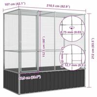 vidaXL Volière 210,5x107x212 m staal zilverkleurig, vogelvolière, papegaaienkooi, grote papegaaienkooi, parkietenkooi, grote vogelkooi, buitenvolière - thumbnail