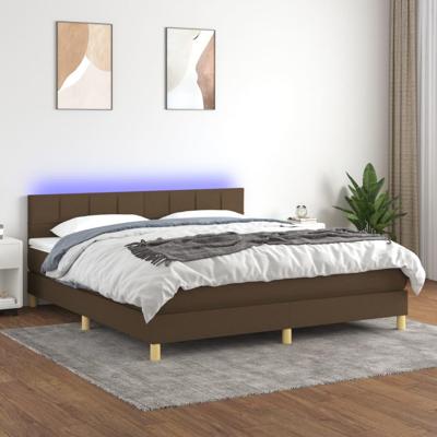 Boxspring met matras en LED stof donkerbruin 180x200 cm