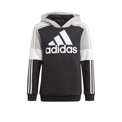 adidas Performance fleece sporthoodie zwart/grijs melange/wit