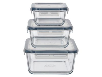 SILVERCREST Set van 3 glazen vershoudbakjes (Vierkant)