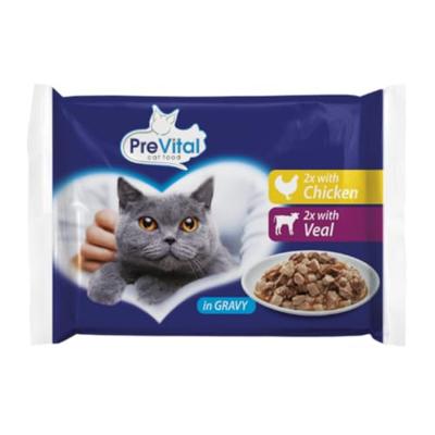PREVITAL Chicken and veal in gravy - nat kattenvoer - 4 x 100g