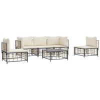6-delige Loungeset met kussens poly rattan antracietkleurig - thumbnail