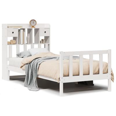 Bed met boekenkast zonder matras grenenhout wit 90x200 cm - thumbnail
