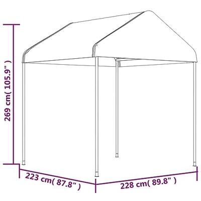 Prieel met dak 11,15x2,28x2,69 m polyetheen wit
