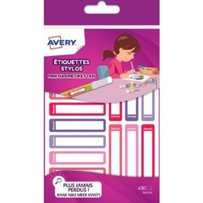 Avery Family mini naametiketten, ft 5 x 1 cm, roze/paars, ophangbare etui met 30 etiketten Avery Family mini naametiketten, ft 5 x 1 cm, roze/paars, ophangbare etui met 30 etiketten