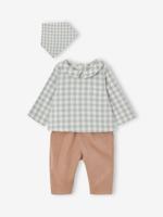 Babyset met body shirt + fluwelen broek + bandana saliegroen - thumbnail