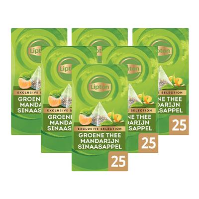 Thee Lipton Exclusive groene thee mandarijn sinaasappel 25 pramidezakjesx2gr | 6 stuks