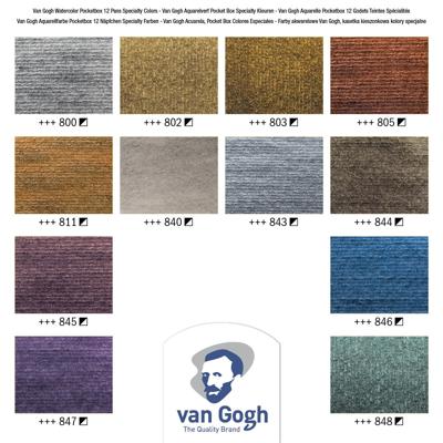 Van Gogh aquarelverf, pocketbox met 12 napjes, metallic- en interference kleuren