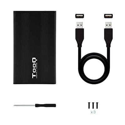 TooQ TQE-2510B - behuizing voor 2,5 inch harde schijven (SATA I/II/III tot 9,5 mm hoogte, USB 2.0), aluminium, LED-display, zwart, 80 g