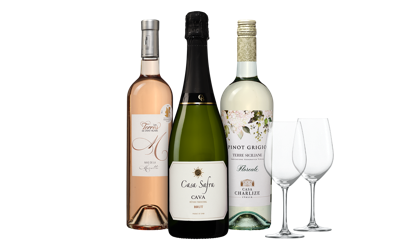 Wijnpakket met Glazen - Rosé, Wit & Mousserend