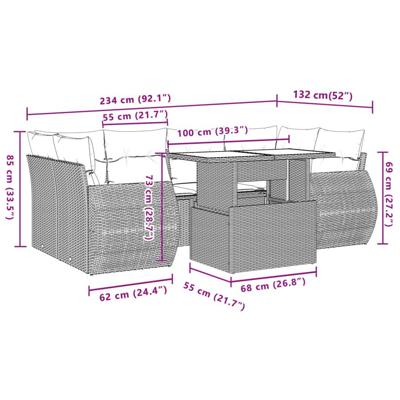 7-delige Loungeset met kussens poly rattan beige - thumbnail