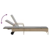 Ligbed met wielen en kussen poly rattan beige - thumbnail