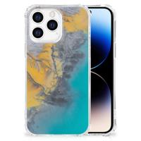 iPhone 14 Pro Anti-Shock Hoesje Marble Blue Gold - thumbnail
