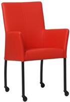 Felrode leren moderne eetkamerstoel Comfort - met armleuning poot vierkant zwart met wiel - Toledo Leer Ferrari (felrood leer) - thumbnail