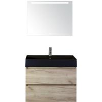 Maxx XL Badmeubelset 80 cm - Craft Oak - Wastafel Kube Zwart 1 Kraangat met LED Spiegel - thumbnail