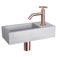 Differnz Ravo fonteinset beton lichtgrijs kraan kruis rood koper 38.5 x 18.5 x 9 cm - thumbnail