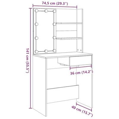 Kaptafel met LED-verlichting 74,5x40x141 cm oud houtkleurig