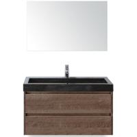 Dante Badmeubelset 100 cm - Tabacco - Wastafel Hardsteen Wit Lucca met Spiegel - thumbnail