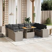 10-delige Loungeset met kussens poly rattan grijs - thumbnail