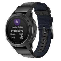 Canvas en lederen polsband horlogeband voor Garmin Fenix5 Plus polsband grootte: 150 + 110mm (blauw) - thumbnail