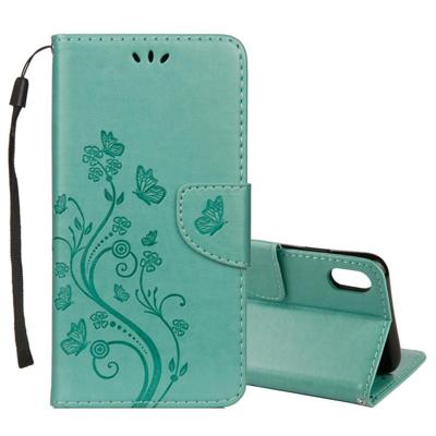 Reliëf Butterfly patroon horizontale Flip lederen draagtas met kaartsleuf & houder & portemonnee & Lanyard voor iPhone XS Max (groen)
