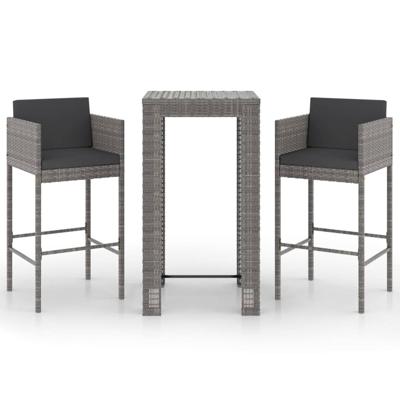 3-delige Tuinbarset met kussens poly rattan grijs