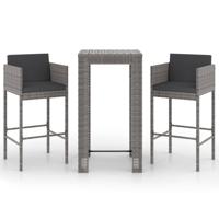 3-delige Tuinbarset met kussens poly rattan grijs - thumbnail
