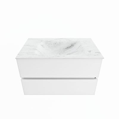 MONDIAZ VICA-DLUX 80cm badmeubel onderkast Talc 2 lades. Inbouw wastafel CLOUD midden 1 kraangat, kleur Opalo.