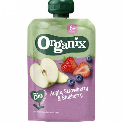 Knijpfruit appel, aardbei en bosbessen 6+M bio
