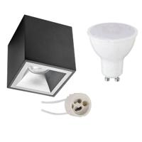 Opbouwspot Set - Pragmi Cliron Pro - GU10 Fitting - Dimbaar - Opbouw Vierkant - Mat Zwart/Zilver - 6W - Helder/Koud Wit 6400K - Verdiept - 90mm - thumbnail