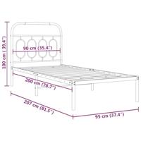 Bedframe met hoofdbord metaal zwart 90x200 cm - thumbnail