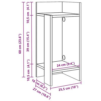 Bijzettafels 2 st met plank 25,5x27x60 cm sonoma eikenkleurig - thumbnail