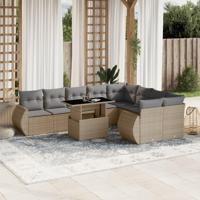 10-delige Loungeset met kussens poly rattan beige - thumbnail