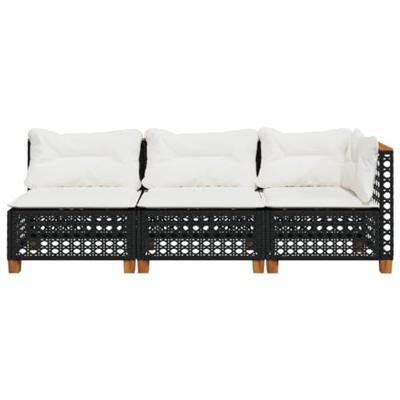Tuinbank 3-zits met kussens poly rattan zwart Tuinbank 3-zits met kussens poly rattan zwart