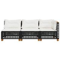 Tuinbank 3-zits met kussens poly rattan zwart - thumbnail