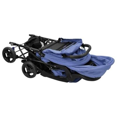 VidaXL Tweelingkinderwagen tandem staal marineblauw - thumbnail
