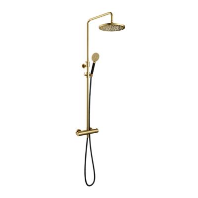 Hotbath Cobber - Stortdoucheset - 300 mm Hoofddouche - 360 mm Hartafstand - Glijstang - Rond Model Handdouche - Geborsteld Messing PVD - Opbouw - 1/2 Inch Aansluiting - V02