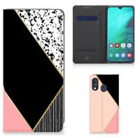 Samsung Galaxy A40 Stand Case Zwart Roze Vormen - thumbnail