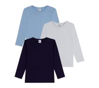Set van 3 effen katoenen PETIT BATEAU t-shirts met lange mouwen voor kinderen blauw - thumbnail