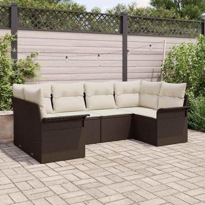 Tuinbankenset met kussen 6 pcs Bruin poly rattan