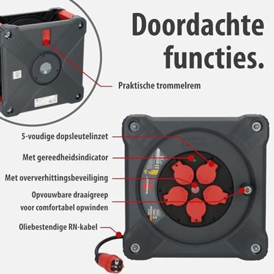 Brennenstuhl Professional Bouwplaats kabelhaspel | KA 3100 5 | IP44 | 33m | H07RN-F 3G1.5 - 9201330110 Brennenstuhl Professional Bouwplaats kabelhaspel | KA 3100 5 | IP44 | 33m | H07RN-F 3G1.5 - 9201330110